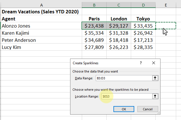 Step 4: The cell reference for the selected cell will appear in the Location Range box