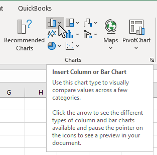 Step 2: Click the Insert Tab, and then Click the Column Symbol in the Charts Group