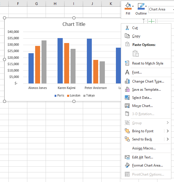 Step 1: Right-Click on a blank area of the chart