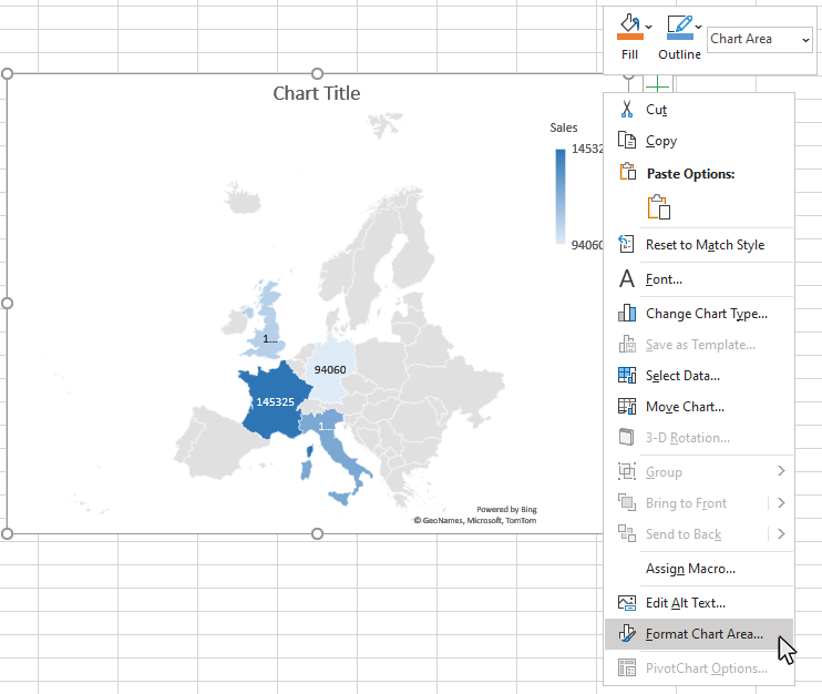 Step 2: Select the Format Chart Area option