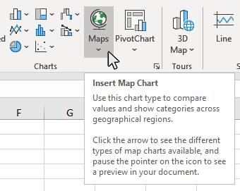 Step 2: Click the Insert Tab, and then Click the Map Symbol in the Charts Group