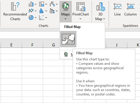 Step 3: Click the Filled Map button from the Chart type window