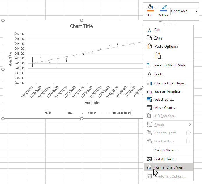 Step 2: Select the Format Chart Area option