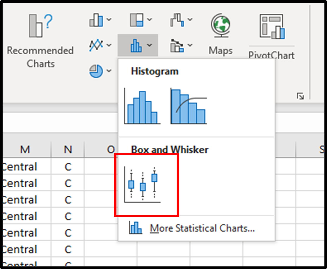 Step 3: Select the Box and Whisker chart type