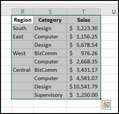 Step 1: Select the data you want displayed in the Sunburst chart