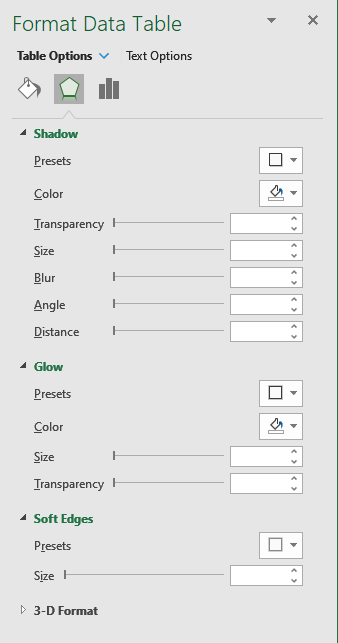 Format Data Table panel