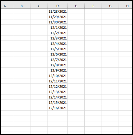 Result: The dates will appear sequentially in the range of cells you selected.