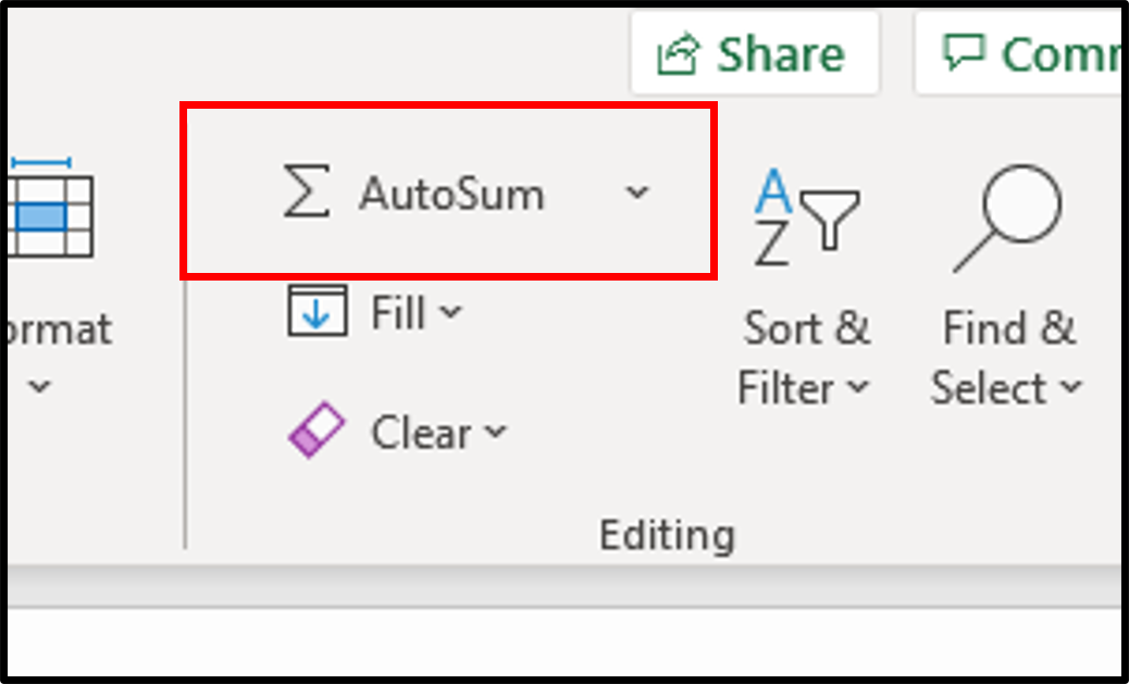 Step 2: AutoSum command on home tab