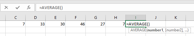 Step Two: Type =AVERAGE() in the cell