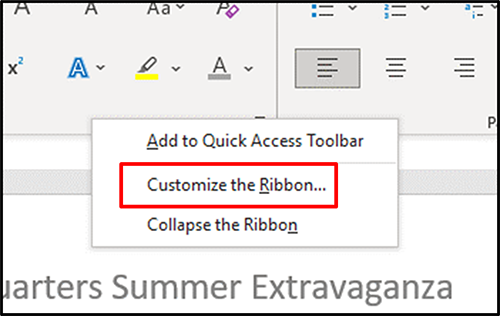 Right click on any open space on the ribbon 
