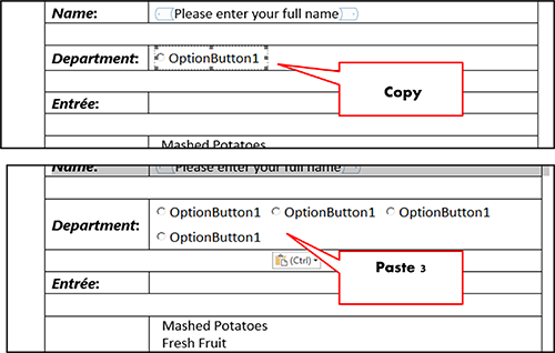 Add Option Button (Radio Buttons) controls