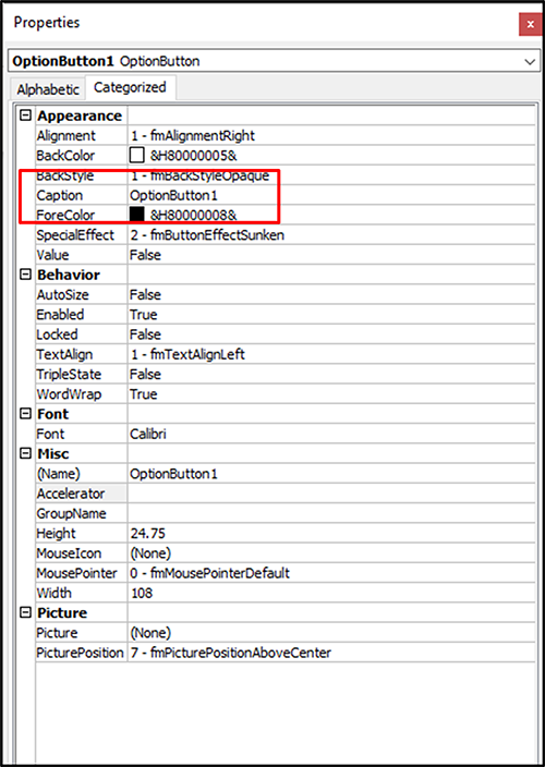 Creating labels for the radio buttons