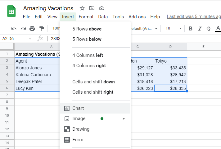 Step 2: Click the Insert Chart button