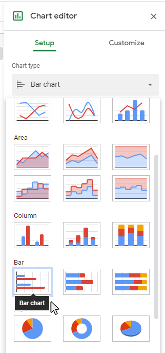 Step 3: Change the Chart type to Bar Chart