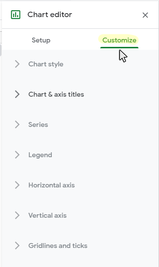 Step 2: Click on the Customize tab on the Chart Editor panel