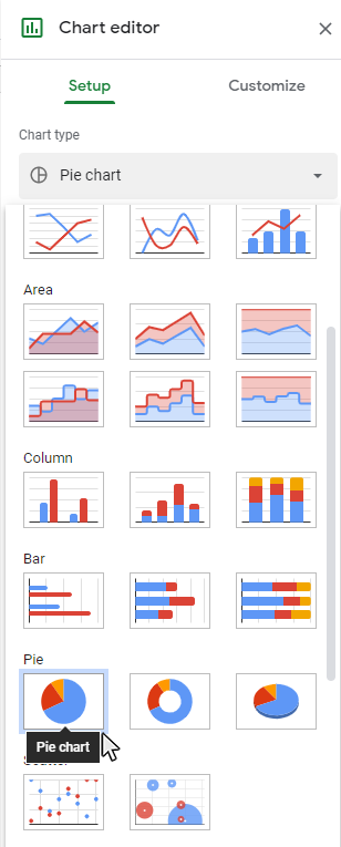 Step 3: Change the Chart type to Pie Chart