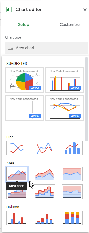 Step 3: Change the Chart type to Area Chart