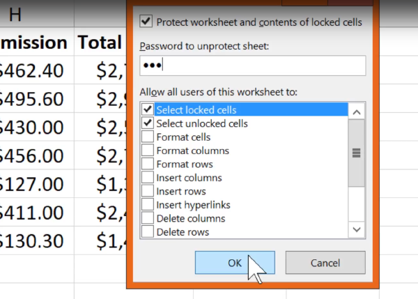 Step 3: Set Password for spreadsheet protection