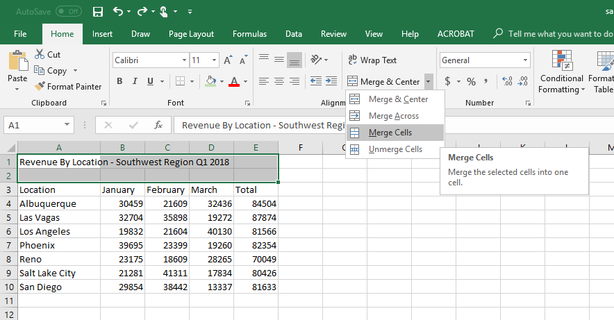 Step 2: Click the Merge Cells button